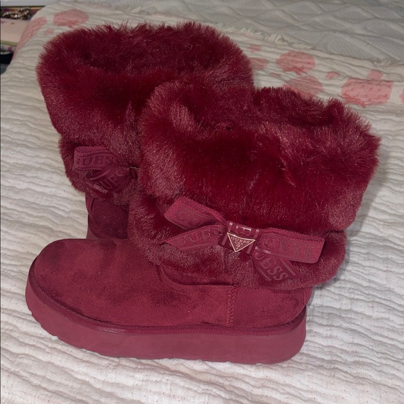 Guess Women's Burgundy Fur Winter Boots - Picture 3 of 4